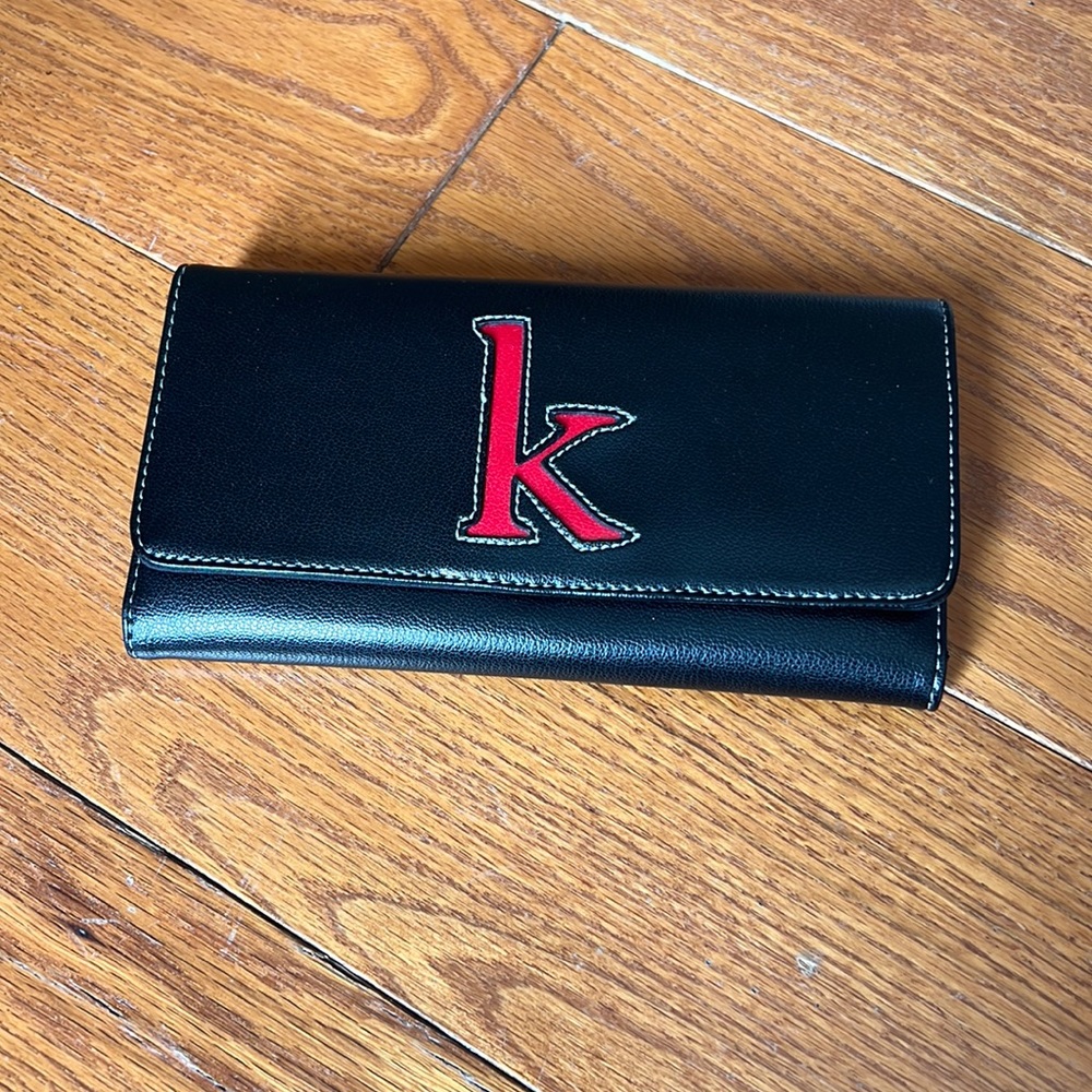 Black Leather Red Leather “K” Long Wallet / Check Book Holder